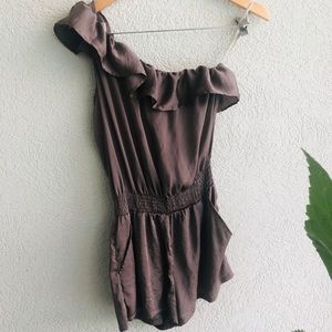 One Shoulder Ruffle Romper with Pockets